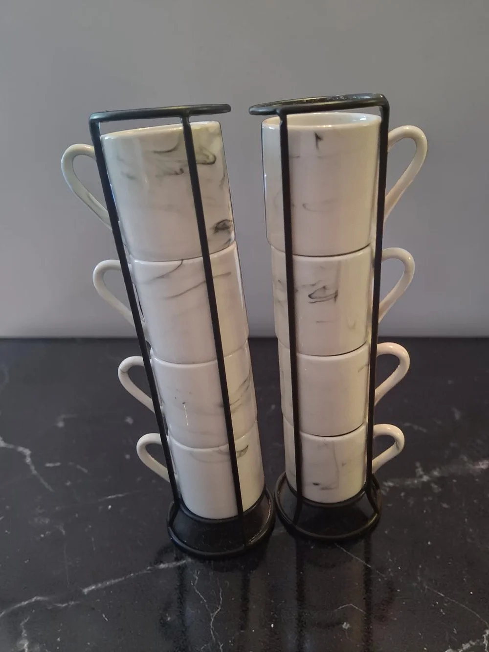 American Atelier ceramic espresso cups, modern marble pattern And Black Stand